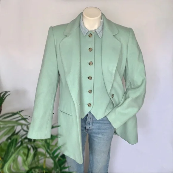 v i n t a g e :: Seafoam Wool Cashmere Longline Blazer Vest Set Bloomingdale’s - Picture 16 of 16
